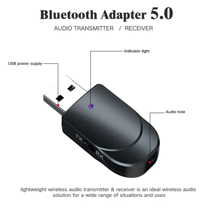 KN330 3 in 1 USB Bluetooth 5.0 Adapter Audio Transmitter Receiver with Switch Button & 3.5mm AUX Interface KN330 - KN330