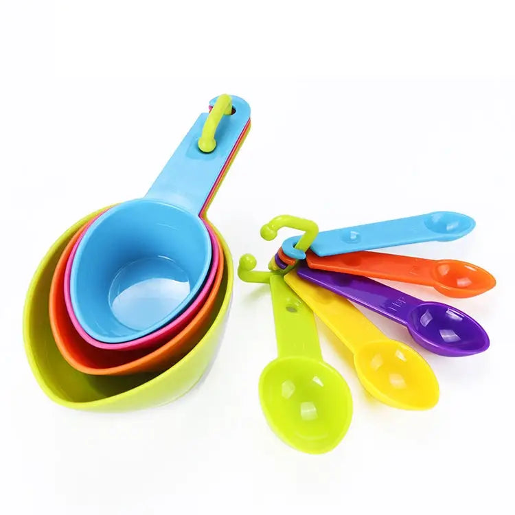 kn7600 9 in 1 Colorful Pointed Plastic Measuring Spoon Measuring Cup Baking Tool Set 9 Pieces Set - 9 Pieces Set