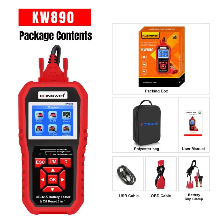 KONNWEI KW890 2 in 1 Car OBD2 Fault Detector + Maintenance Light Reseter KW890 - KW890