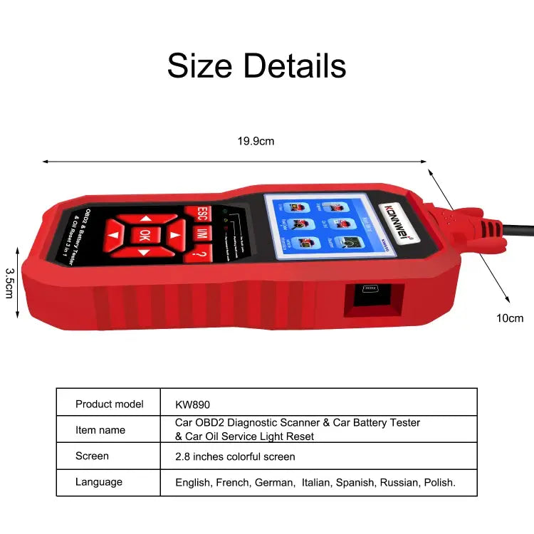 KONNWEI KW890 2 in 1 Car OBD2 Fault Detector + Maintenance Light Reseter KW890 - KW890