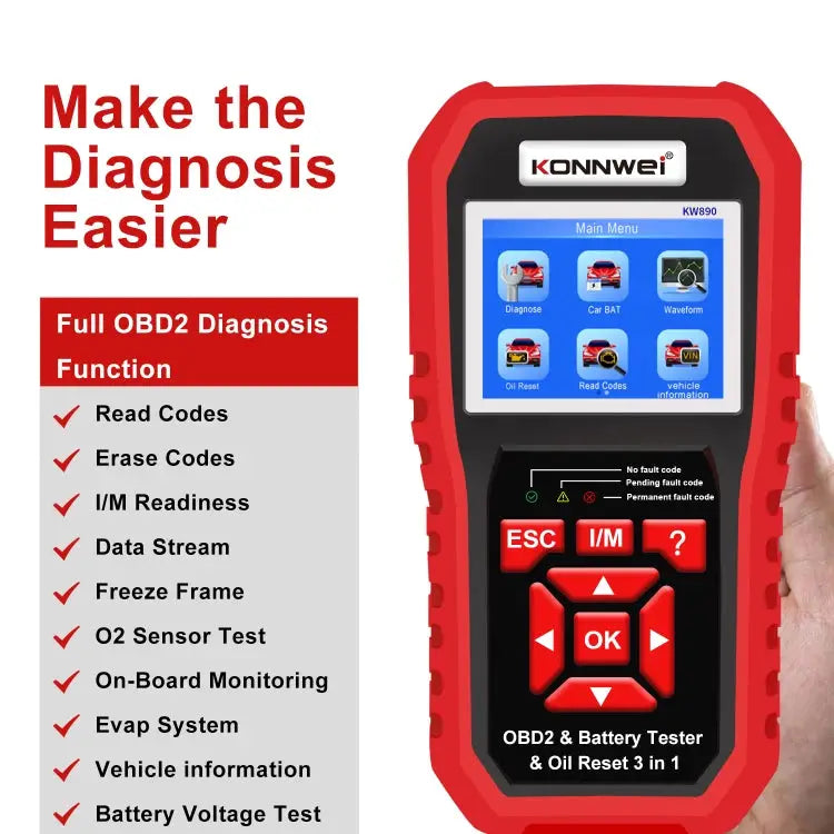 KONNWEI KW890 2 in 1 Car OBD2 Fault Detector + Maintenance Light Reseter KW890 - KW890