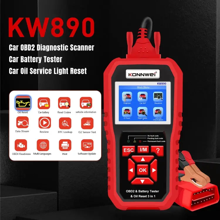 KONNWEI KW890 2 in 1 Car OBD2 Fault Detector + Maintenance Light Reseter KW890 - KW890