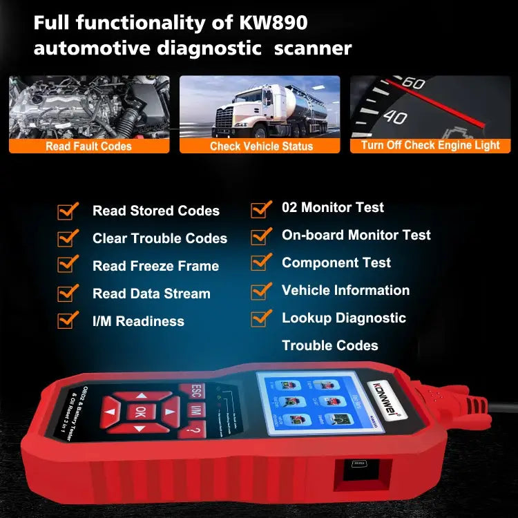 KONNWEI KW890 2 in 1 Car OBD2 Fault Detector + Maintenance Light Reseter KW890 - KW890