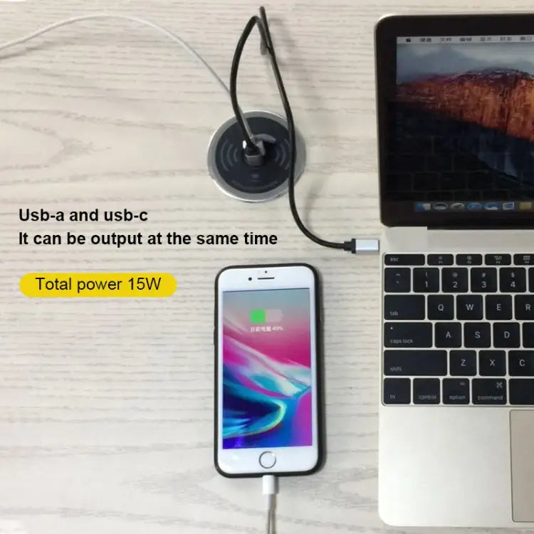 KP-ZMC Embedded Desktop Wireless Charger with PD + USB Interface Cable Length: 1.2m