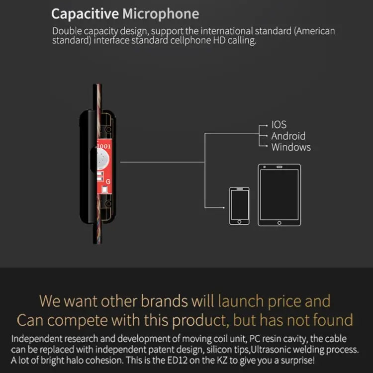 KZ ED12 3.5mm Jack Hanging Ear Sports Design In-Ear Style Wire Control Earphone Cable Length: 1.2m ED12 - ED12