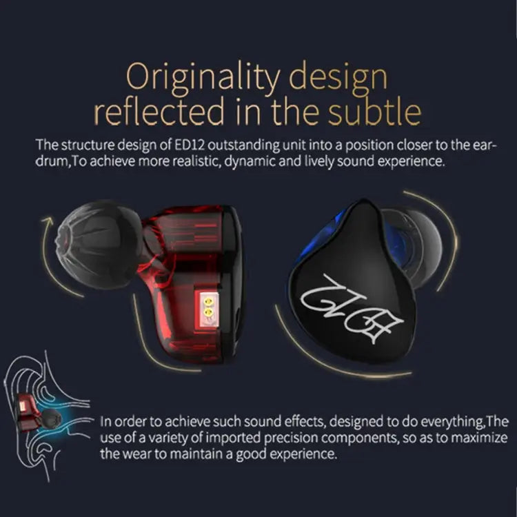 KZ ED12 3.5mm Jack Hanging Ear Sports Design In-Ear Style Wire Control Earphone Cable Length: 1.2m ED12 - ED12