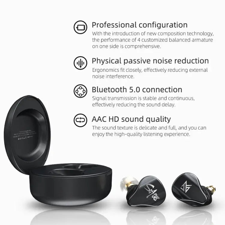 KZ SA08 Wireless Four-unit 5BA Balance Armature Bluetooth In-ear TWS Earphone SA08 - SA08 - Apple Accessories