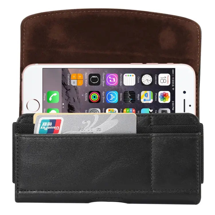 Lambskin Elastic Band Men 4.8 Inch Mobile Phone Universal Hanging Waist Leather Case with Card Slot