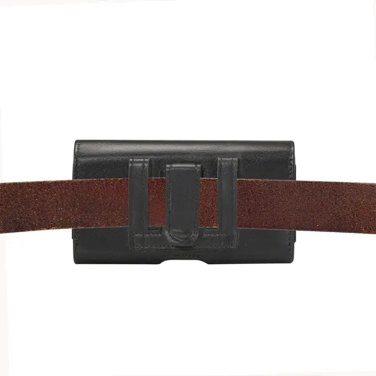 Lambskin Elastic Band Men 4.8 Inch Mobile Phone Universal Hanging Waist Leather Case with Card Slot
