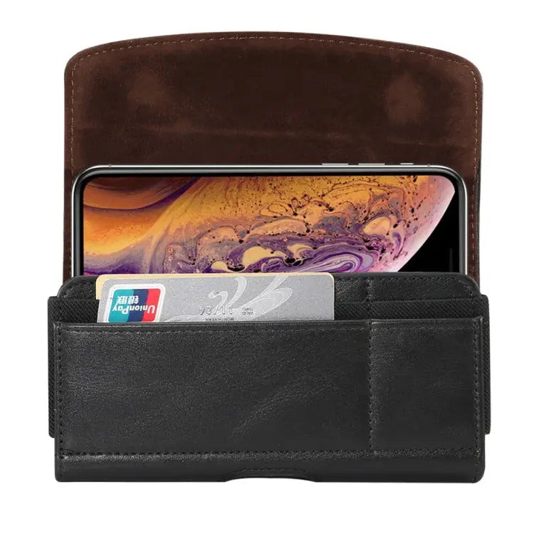 Lambskin Elastic Band Men 5.7-6.0 Inch Mobile Phone Universal Hanging Waist Leather Case with Card Slot For iPhone XS