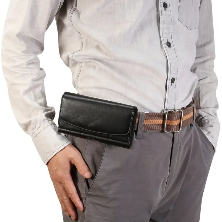 Lambskin Elastic Band Men 5.7-6.0 Inch Mobile Phone Universal Hanging Waist Leather Case with Card Slot For iPhone XS