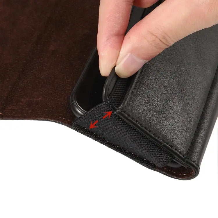 Lambskin Elastic Band Men 5.7-6.0 Inch Mobile Phone Universal Hanging Waist Leather Case with Card Slot For iPhone XS
