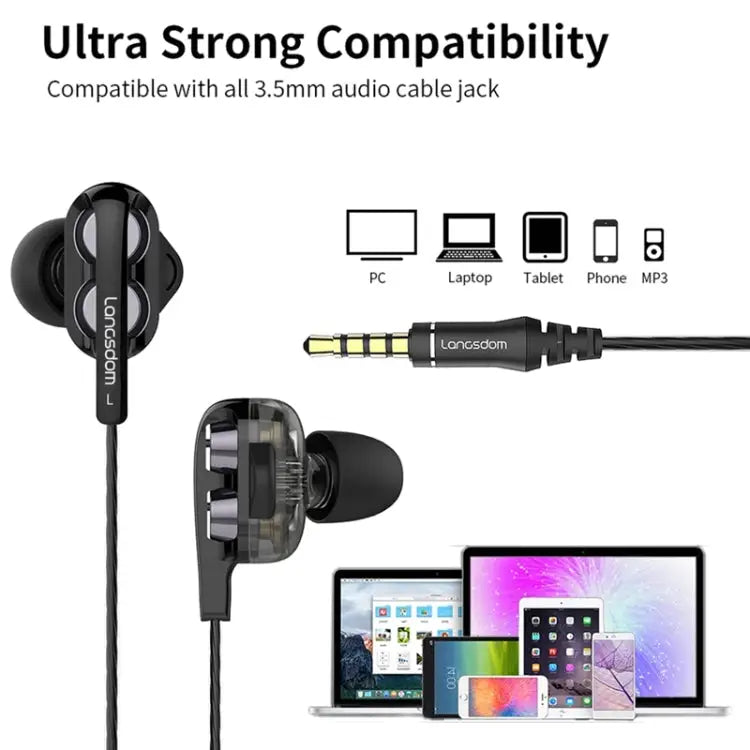 Langsdom Double Moving Coil with Wheat Headset - Black