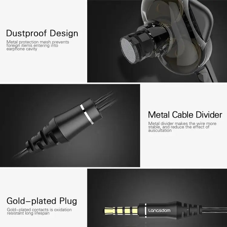 Langsdom Double Moving Coil with Wheat Headset - Black