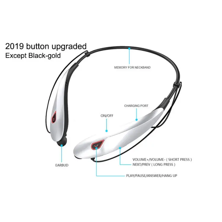 Large Capacity Bettery Handsfree Sport Wireless Bluetooth Stereo Earphones with Mic