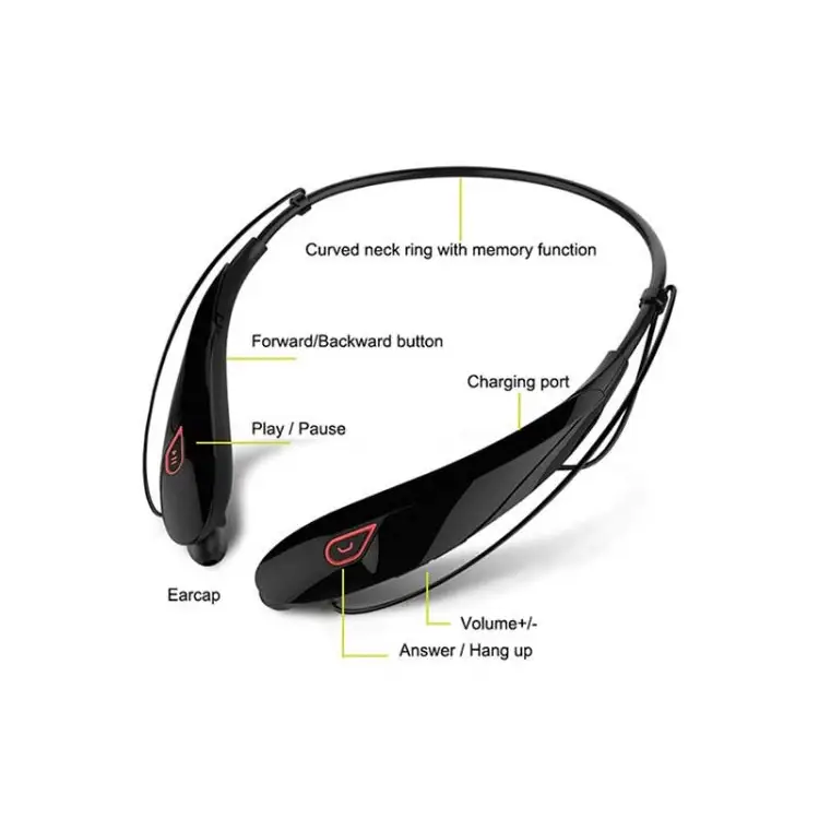 Large Capacity Bettery Handsfree Sport Wireless Bluetooth Stereo Earphones with Mic