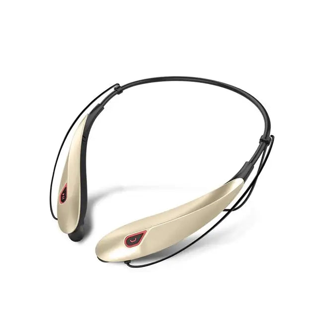 Large Capacity Bettery Handsfree Sport Wireless Bluetooth Stereo Earphones with Mic - Gold Red