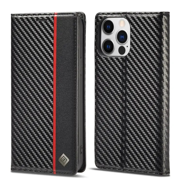 LC.IMEEKE Carbon Fiber PU + TPU Leather Case For iPhone 14 For iPhone 14 Plus For iPhone 14 Pro For iPhone 14 Pro Max