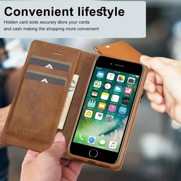 LC.IMEEKE RFID Anti-theft Leather Phone Case For iPhone SE 2022 / SE 2020 / 8 / 7 For iPhone XS Max For iPhone XS / X