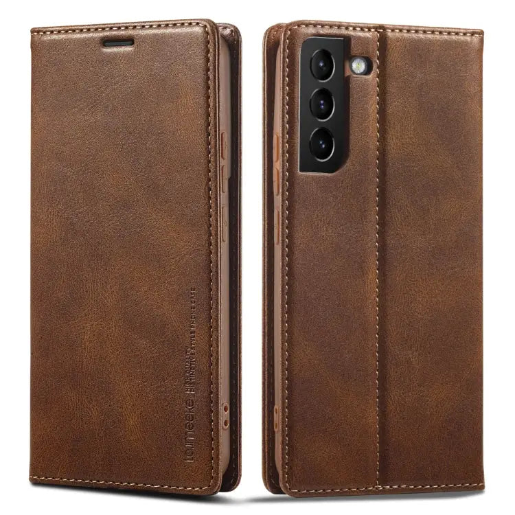 LC.IMEEKE RFID Anti-theft Leather Phone Case For Samsung Galaxy S21+ 5G - For Samsung Galaxy S21+ 5G / Brown - Samsung