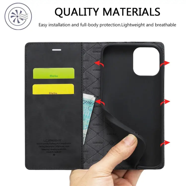 LC.IMEEKE Strong Magnetic PU + Matte TPU Horizontal Flip Leather Case with Holder & Card Slots & Wallet For iPhone 13