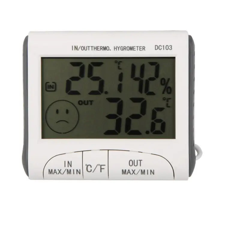 LCD Digital Thermometer Hygrometer Moisture Meter and Wired Temperature with External Sensor White - LCD Digital