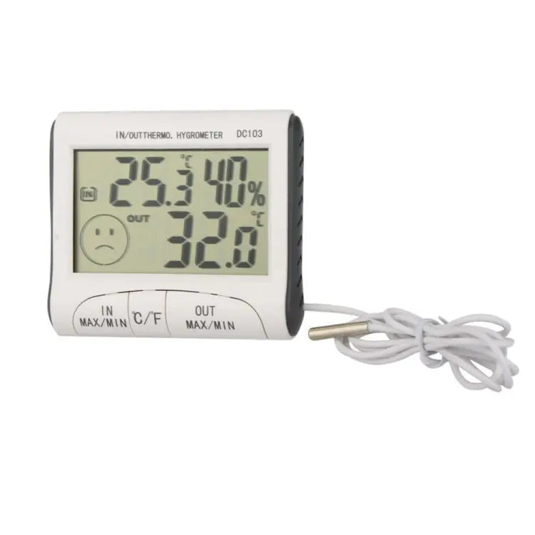 LCD Digital Thermometer Hygrometer Moisture Meter and Wired Temperature with External Sensor White - LCD Digital