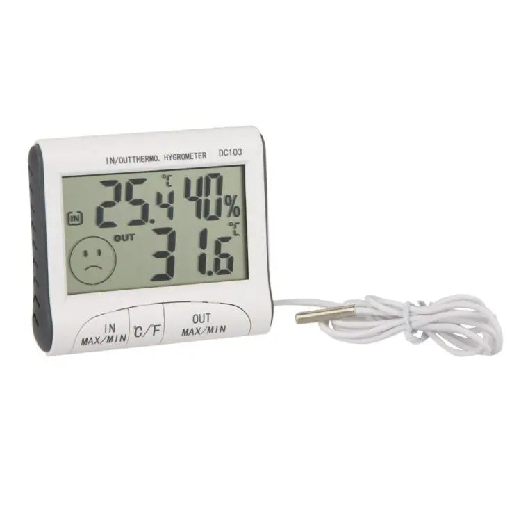 LCD Digital Thermometer Hygrometer Moisture Meter and Wired Temperature with External Sensor White - LCD Digital