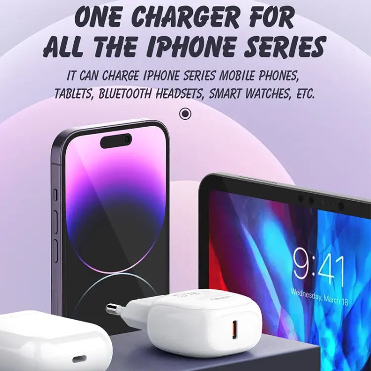 LDNIO A1206C PD27W USB-C / Type-C Fast Charger with 1m 8 Pin Cable EU Plug - EU Plug - Apple Accessories