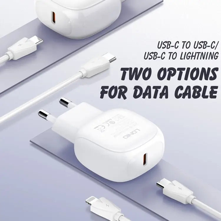 LDNIO A1206C PD27W USB-C / Type-C Fast Charger with 1m 8 Pin Cable EU Plug - EU Plug - Apple Accessories