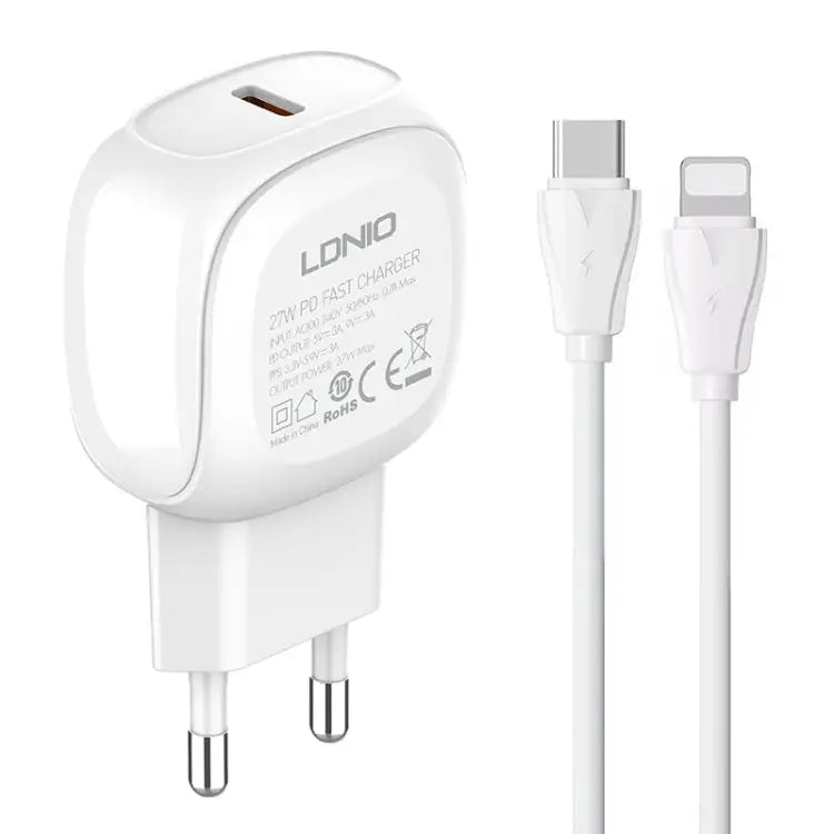 LDNIO A1206C PD27W USB-C / Type-C Fast Charger with 1m 8 Pin Cable EU Plug - EU Plug - Apple Accessories