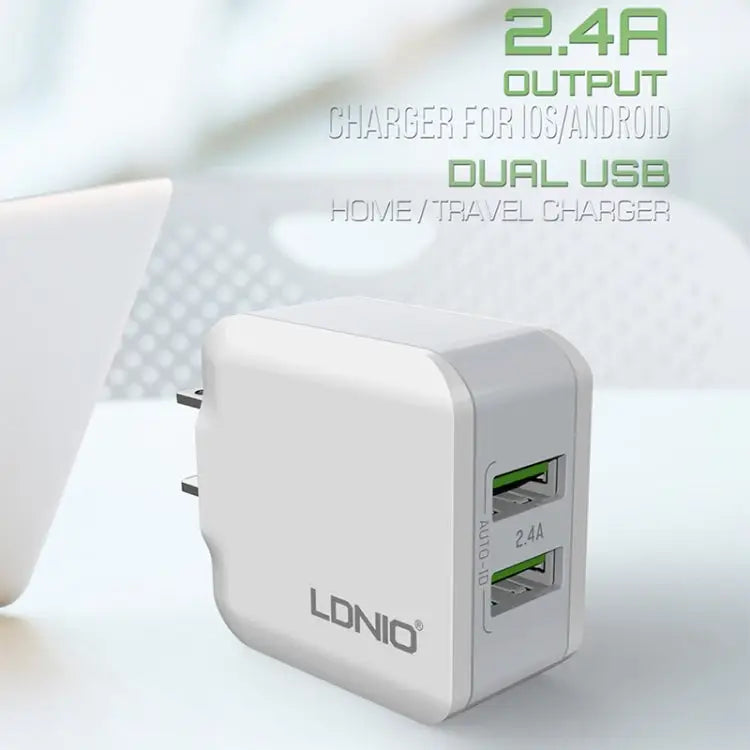 LDNIO A2201 2.4A Dual USB Charging Head Travel Direct Charge Mobile Phone Adapter Charger With Type-C Data Cable Type-C