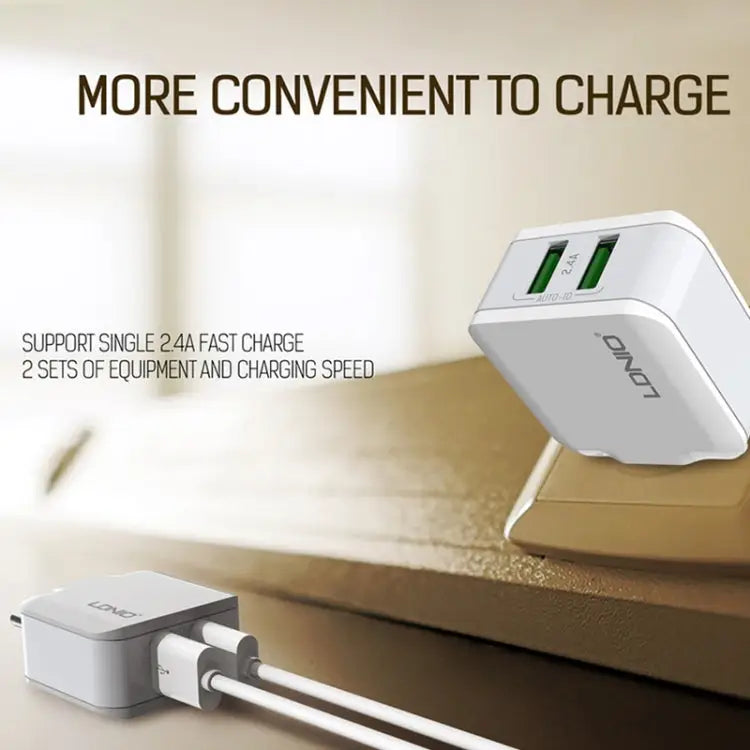 LDNIO A2201 2.4A Dual USB Charging Head Travel Direct Charge Mobile Phone Adapter Charger With Type-C Data Cable Type-C