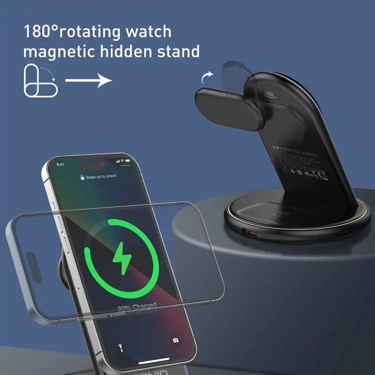 LDNIO WL02 25.5W 5 in 1 MagSafe Wireless Charger with 30cm Type-C Cable - Apple Accessories
