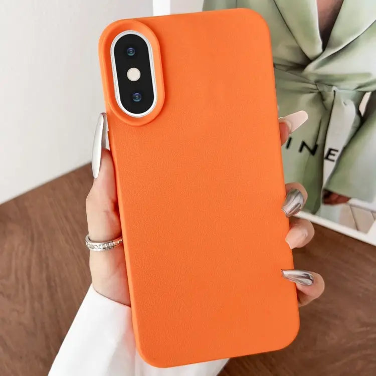 Leather Texture TPU Full Coverage Phone Case - For iPhone XS Max / Orange - Apple Accessories