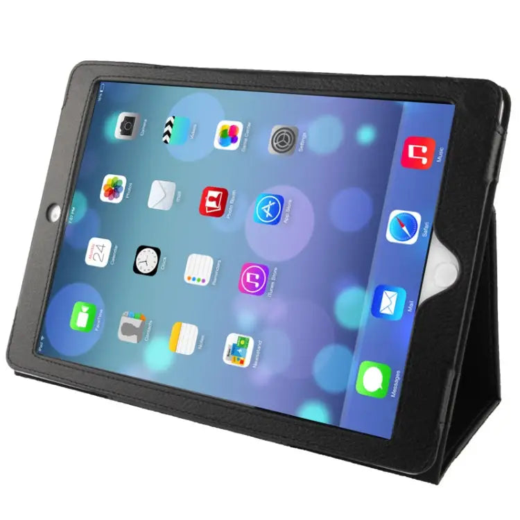 Litchi Texture Flip Leather Case with Holder & Sleep / Wake-up Function for iPad Air - Black