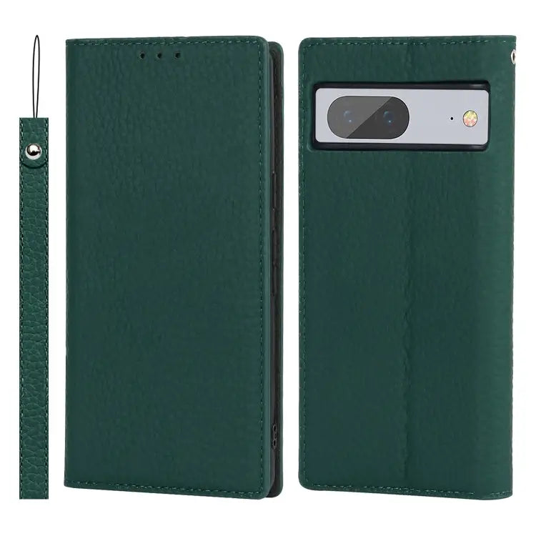 Litchi Texture Genuine Leather Phone Case For Google Pixel 7 5G - For Google Pixel 7 5G / Dark Green - Mobile