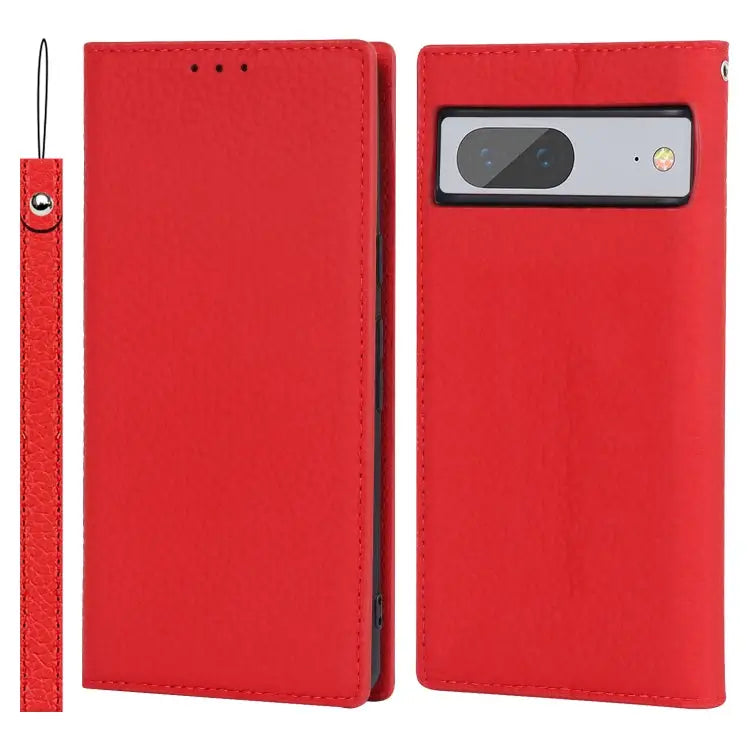 Litchi Texture Genuine Leather Phone Case For Google Pixel 7 5G - For Google Pixel 7 5G / Red - Mobile Accessories