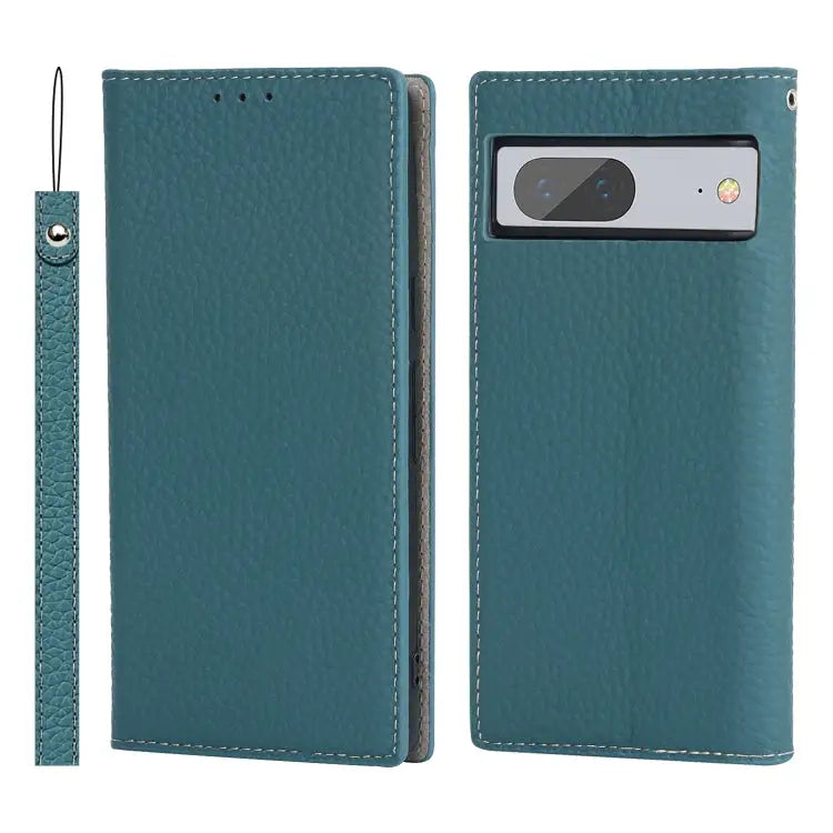 Litchi Texture Genuine Leather Phone Case For Google Pixel 7 5G - For Google Pixel 7 5G / Sky Blue - Mobile Accessories