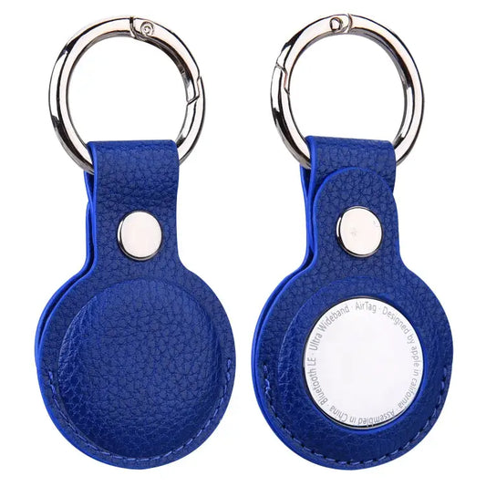 Litchi Texture Leather Protective Case with Key Ring for AirTag - Blue - Apple Accessories