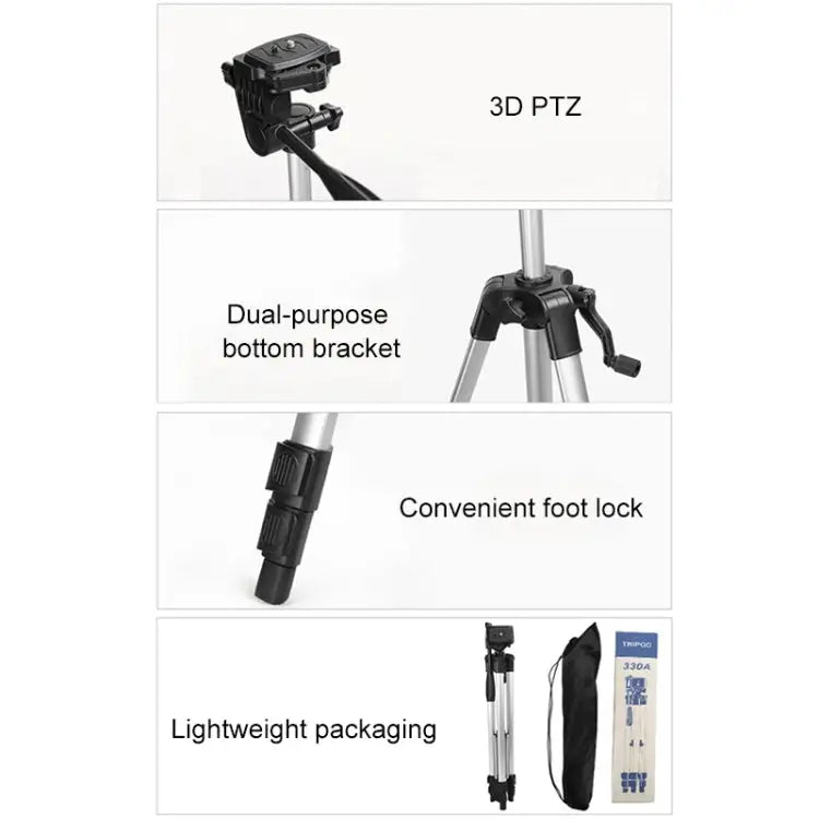 Live Broadcast Tripod 3-Section Folding Legs Aluminum Alloy Tripod Mount with U-Shape Three-Dimensional Tripod Head &