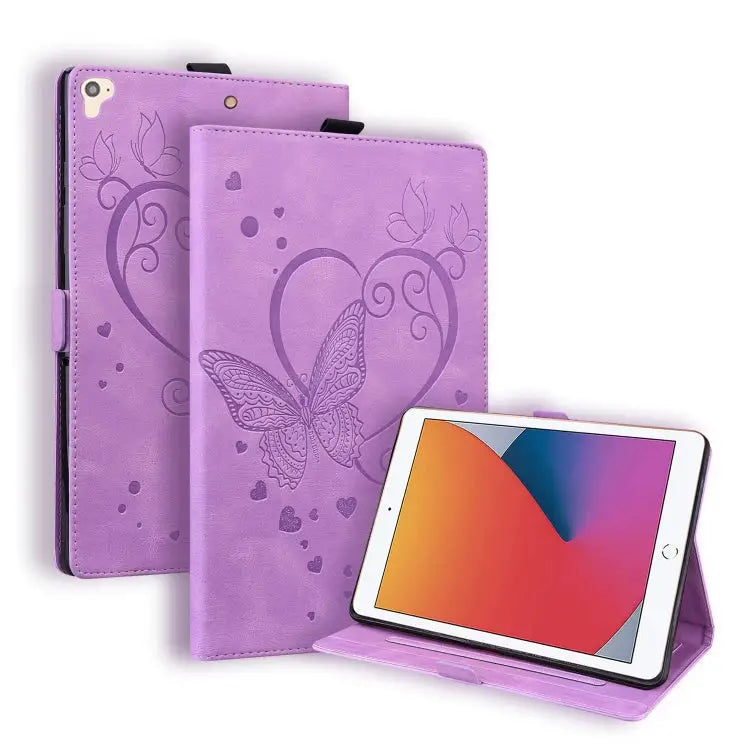 Love Butterfly Pattern Horizontal Flip Leather Case with Holder & Sleep / Wake-up Function For iPad 9.7 (2017) (2018)