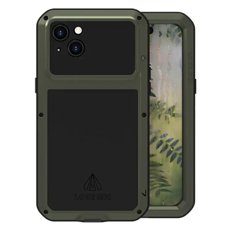 LOVE MEI Metal Shockproof Life Waterproof Dustproof Phone Case - For iPhone 15 Plus / Army Green