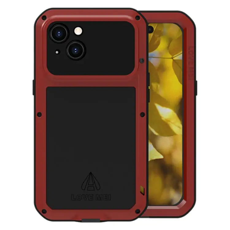 LOVE MEI Metal Shockproof Life Waterproof Dustproof Phone Case - For iPhone 15 / Red