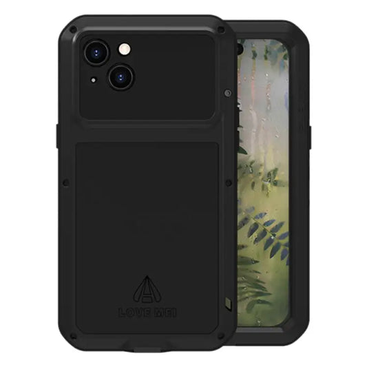 LOVE MEI Metal Shockproof Life Waterproof Dustproof Phone Case - For iPhone 15 Plus / Black