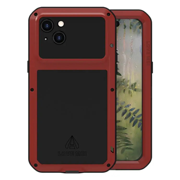 LOVE MEI Metal Shockproof Life Waterproof Dustproof Phone Case - For iPhone 15 Plus / Red