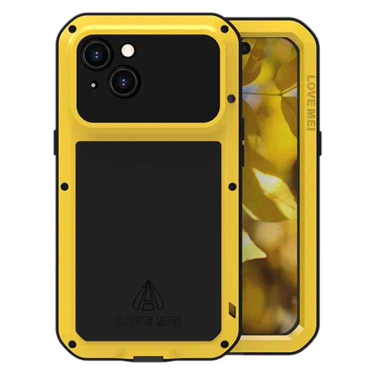 LOVE MEI Metal Shockproof Life Waterproof Dustproof Phone Case - For iPhone 15 / Yellow