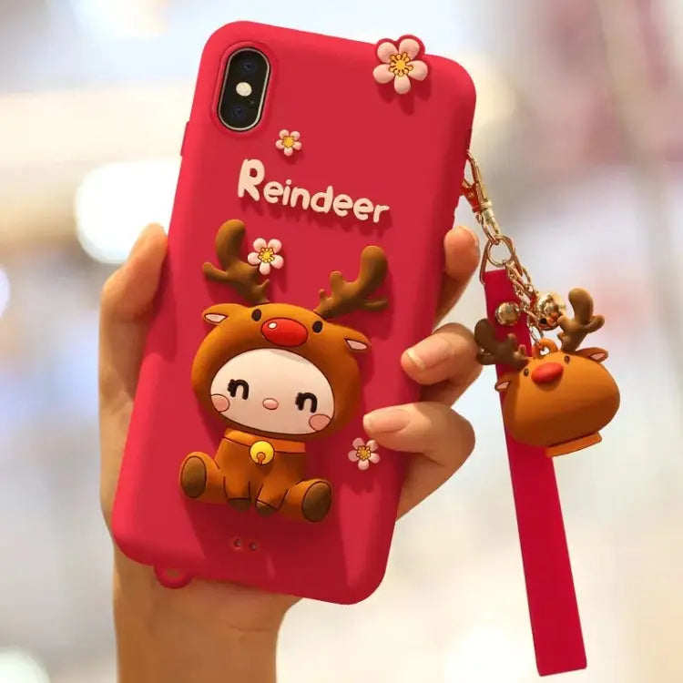 Lovely Reindeer Full Package Anti Falling Silicone Sleeve for iPhone XS For iPhone XS - For iPhone XS / Pink - Apple
