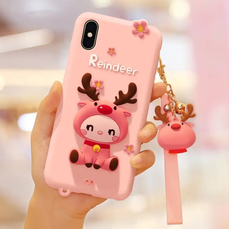 Lovely Reindeer Full Package Anti Falling Silicone Sleeve for iPhone XS For iPhone XS - For iPhone XS / Pink - Apple