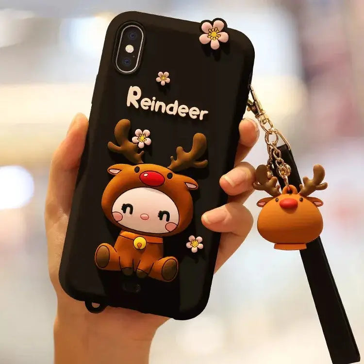 Lovely Reindeer Full Package Anti Falling Silicone Sleeve for iPhone XS For iPhone XS - For iPhone XS / Pink - Apple